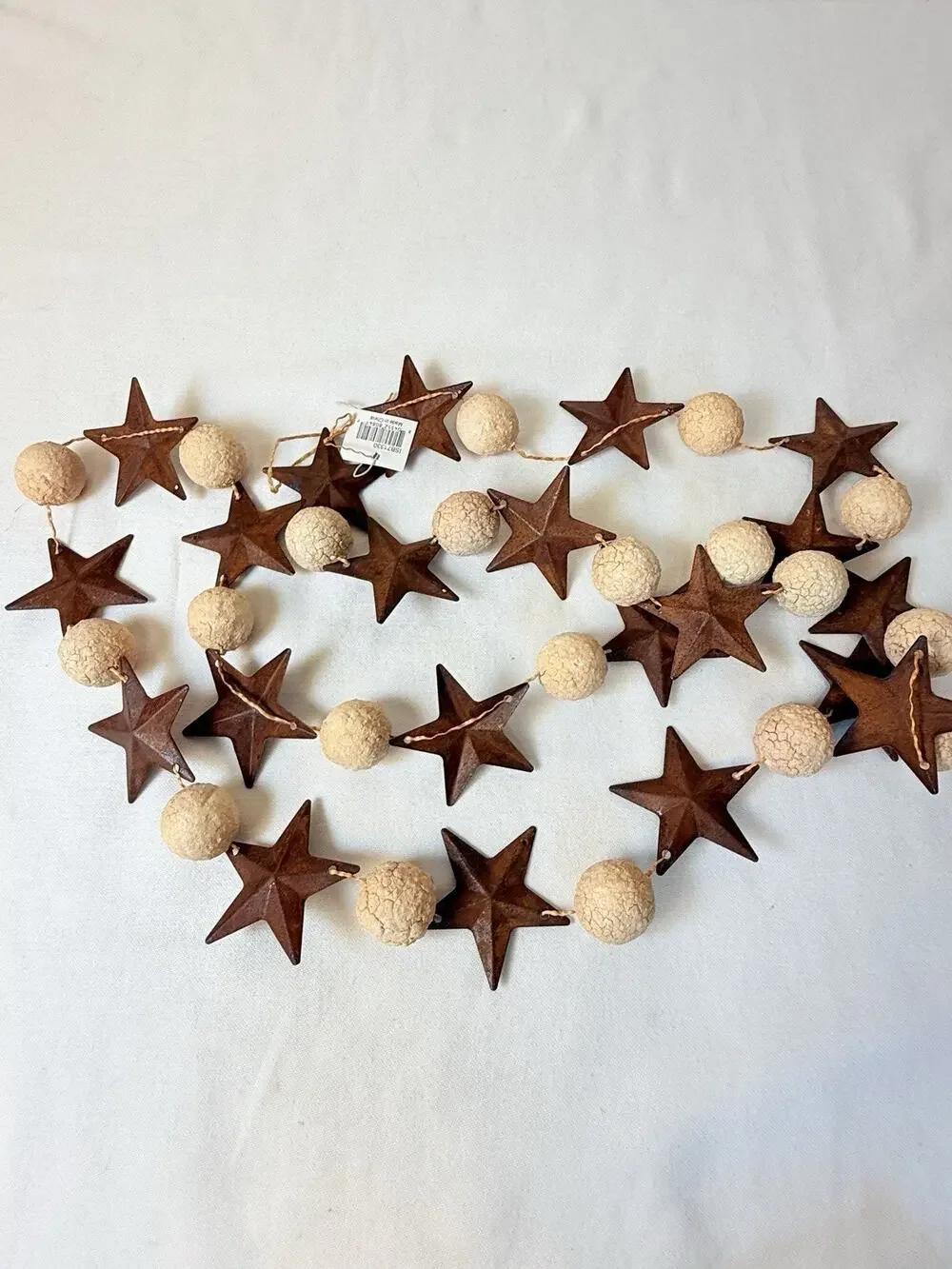 Factory Direct Craft Primitive Holiday Rusted Star & Cotton 4 Foot Garland